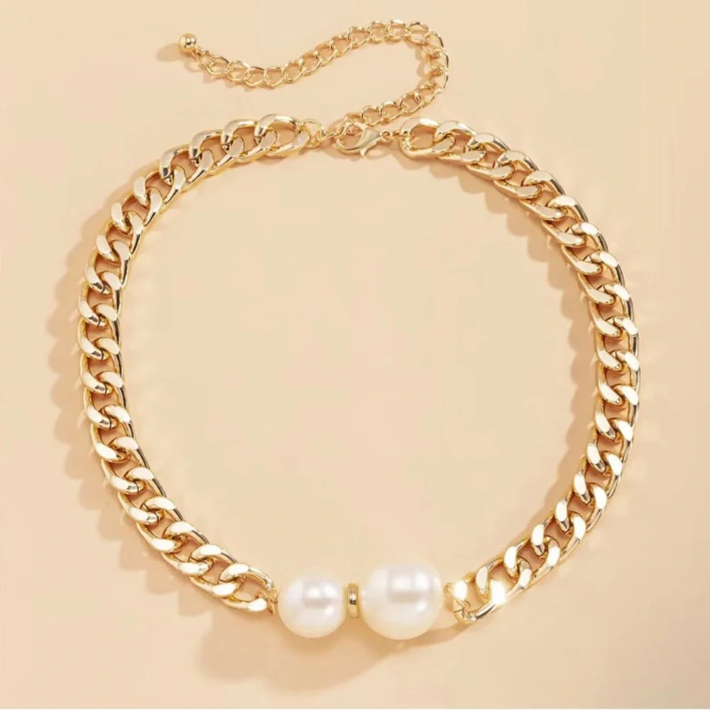 Zara 14K Gold Plated Pearl Choker Chain Necklace - Picture 4 of 5